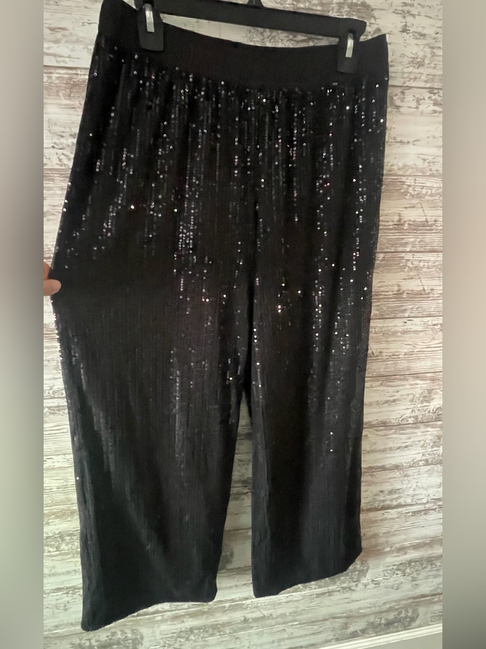 Women's Black Sequin Wide-Leg Pants